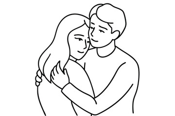 Couple Hugging Line Art Enchanted Embrace Illustration