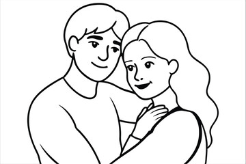 Couple Hugging Line Art Enchanted Hug Illustra