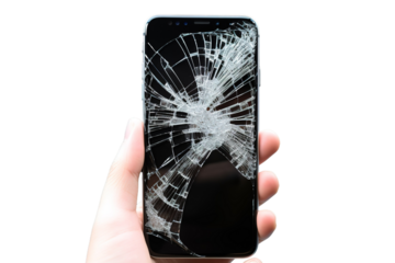 Shattered Connection: A Broken Screen Story on White or PNG Transparent Background.