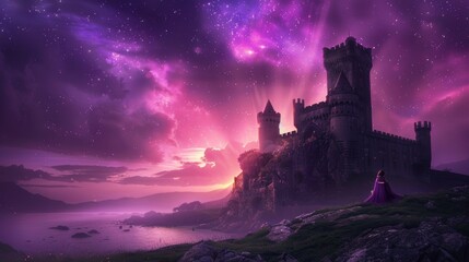 Fototapeta premium Beautiful castle against the background of unusual purple sky
