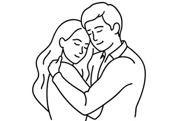 Couple Hugging Line Art Loving Moment Illustration