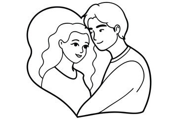 Couple Hugging Line Art Romantic Lovers Illustration