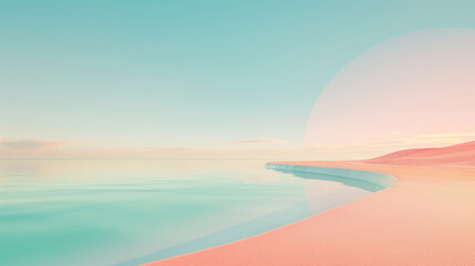 blue sea and pink beach, soft colors, minimalist artistic illustration wallpaper