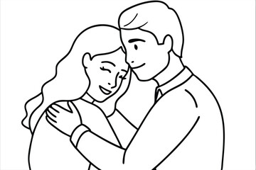 Couple Hugging Line Art Simple Love Sketch