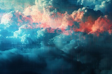 An abstract piece of digital art that conceptualizes cloud computing security and is perfect as a best-selling wallpaper or tech backdrop