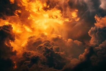 In the evening, dark clouds in orange and yellow colors, black sky background, close-up, real photography, Canon camera 