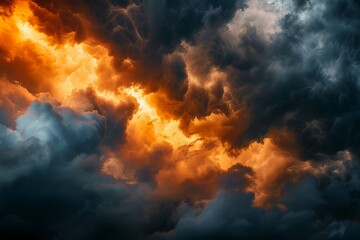 In the evening, dark clouds in orange and yellow colors, black sky background, close-up, real photography, Canon camera 