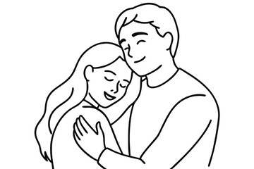 Couple Hugging Line Art Soulful Connection Artwork