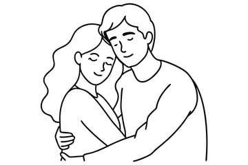 Couple Hugging Line Art Soulful Hug Artwork