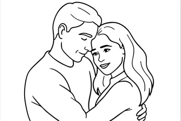 Couple Hugging Line Art Sweet Embrace Illustration