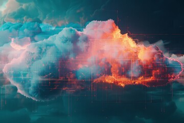 An abstract piece of digital art that conceptualizes cloud computing security and is perfect as a best-selling wallpaper or tech backdrop