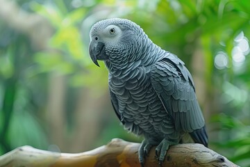 Fototapeta premium Beautiful grey parrot perching on branch