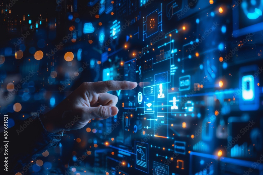 Aufkleber Cuttingedge Digital Technologies show futuristic AI improvements, blending to shape techs future in digital transformation era, focusing on digital, technology, AI, futuristic, and innovation