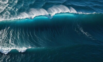 Fototapeta premium Aerial top view dark blue sea water wave, big wave, danger sea wave