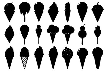 A set of modern ice-creams silhouettes black vector art illustration