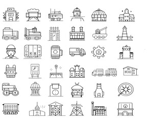 Set of  outline icons related to railway. Linear icon collection. Editable stroke. Vector illustration
