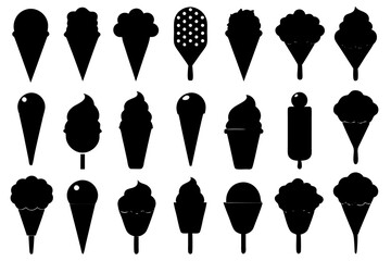 A set of modern ice-creams silhouettes black vector art illustration