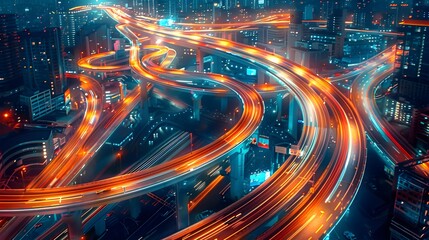 Mesmerizing Nightscape of Intertwined Urban Highways and Flyovers