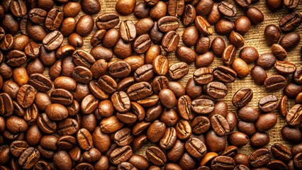 Obraz premium Richly textured brown coffee beans scattered artfully against a warm, creamy background evoking a sense of morning comfort and earthy sophistication.