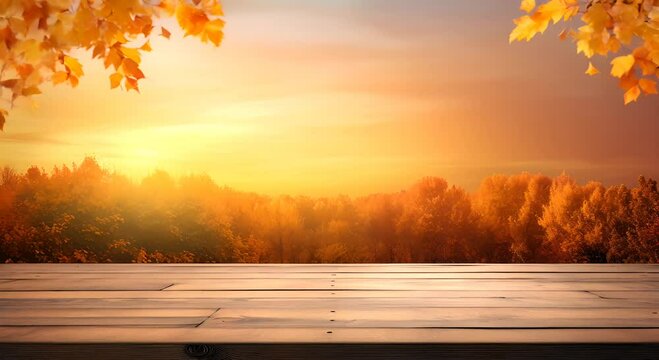 autum on nature background with sunset