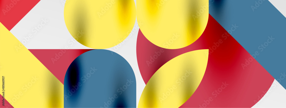 Aufkleber mosaic geometric elements. colorful circles, round geometric shapes and lines with shadow 3d effects