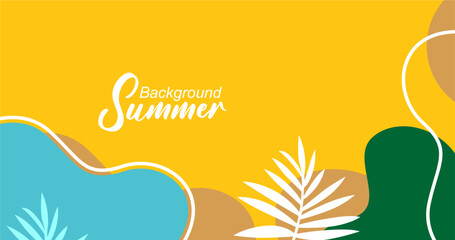 Summer background with tropical leaves. Vector illustration in trendy flat style.