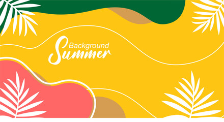 Summer background with tropical leaves. Vector illustration in trendy flat style.