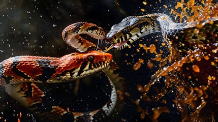 Obraz premium Fierce Predatory Snake Striking with Intense Speed and Power