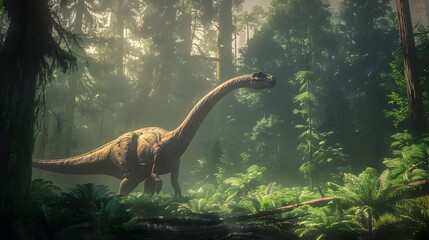 Gentle Apatosaurus Amidst Lush Jurassic Foliage Swaying Gracefully in Tranquil Forest