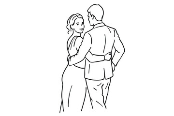 Couple Love Line Art Embracing Duo Drawing