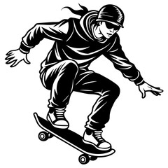 Obraz premium Skateboarder Vector Illustration: Cartoon, Clipart, Line Art Design for Printable Graphics 