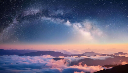 Fototapeta premium Mountain Skies: Capturing the vibrant transitions from sunrise to sunset, amidst the natural beauty of clouds, sun, and sky