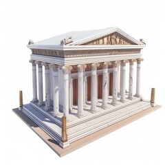 Obraz premium 3D Render, Low Poly style of a Roman temple with columns, on isolated white background, Generative AI