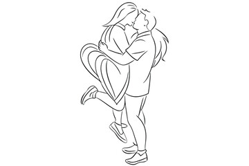 Happy Couple Line Art Cheerful Lovers Illustration