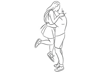 Happy Couple Line Art Cheerful Pair Drawing