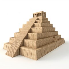 Fototapeta premium 3D Render, Low Poly style of an ancient Mesopotamian ziggurat, on isolated white background, Generative AI