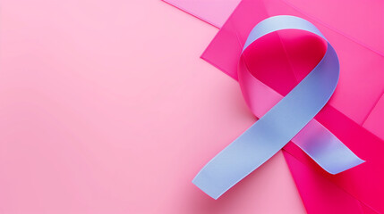 Pink ribbon with Breast cancer campagne concept.Breast cancer awareness background design with copy space.