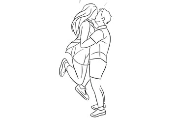 Happy Couple Line Art Heartfelt Joy Illustration