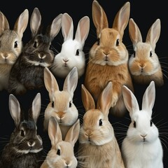 Obraz premium close up bunch rabbits black background
