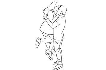 Happy Couple Line Art Joyful Hug Artwork