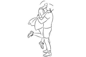 Happy Couple Line Art Joyous Embrace Design