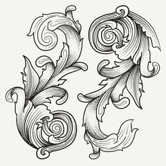 Hand drawn doodle of vintage baroque ornament
