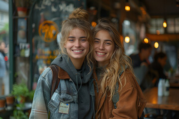 Obraz premium Two People Standing Side by Side
