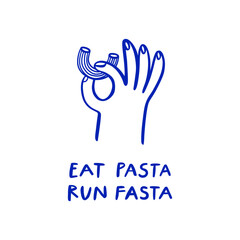 Obraz premium Eat pasta run fasta hand drawn lettering. Fitness slogan with slang word. 