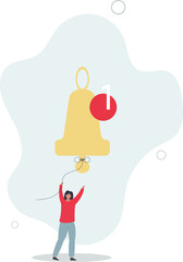 Ring subscription bell to get reminder for new social media content.flat design.illustration with people.