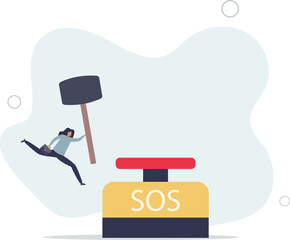 SOS call for business help, emergency support needed in economic crisis or signal for financial stock market crash concept.flat design.illustration with people.