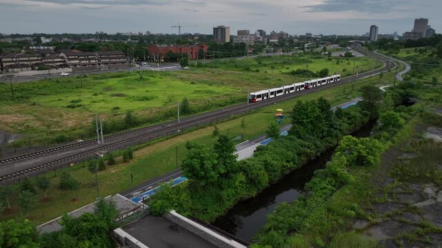 Ottawa light rail train aerial view