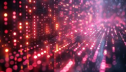 Naklejka premium Abstract digital lights and dots on a dark background.