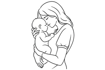 Mother's Love Line Art Joyful Moment Drawing