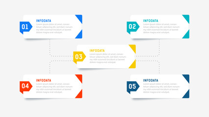 Five Step Infographic design element template for presentation. info graphic illustration. process diagram and presentations step,  banner, flow chart, 5 option template.
